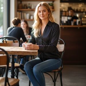 Express Black and White Polka Dot Blouse